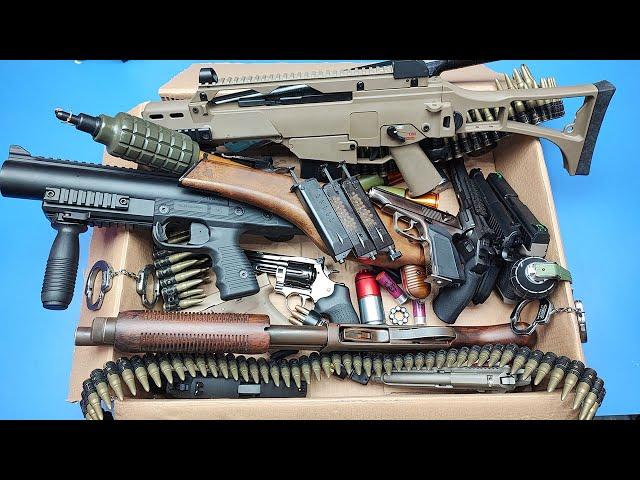 Box of Airsoft Guns  !!!/Reloading and Firing Airsoft Military Rifles & Gun