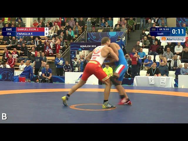 Qual. GR - 76 kg: J. SAMUELSSON (SWE) df. F. FARAGLIA (ITA) by FALL, 4-0