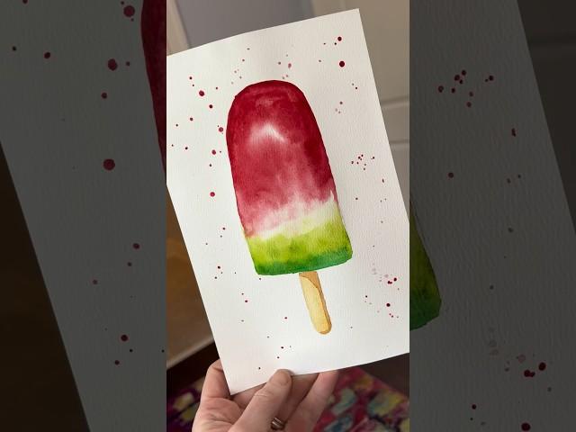 How to paint a watermelon popsicle in watercolor! #watercolor #learnwatercolor #watercolortutorial