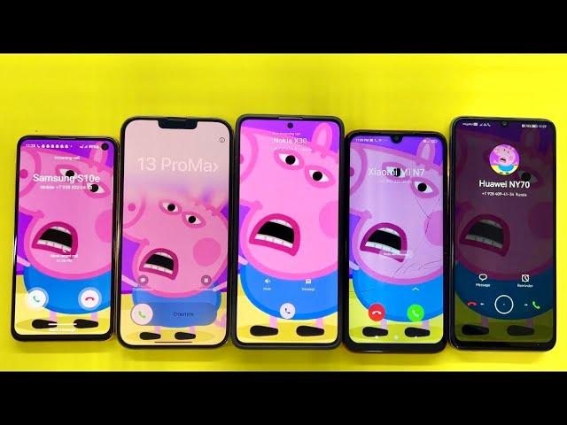 Nokia X30 + iPhone 13 ProMax + Samsung Galaxy S10e + Xiaomi Mi N7 + Huawei NY70 Incoming call