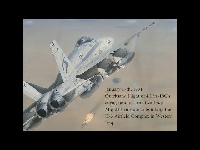 HUD Footage - F/A-18 Hornets score first combat victories - Desert Storm 1991