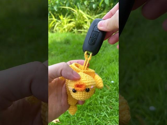 So cute crochet duckling key cover #crochetanywhere #crochetduckkeycover