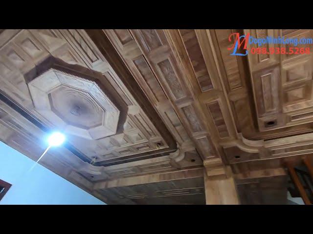 Đẳng cấp trần gỗ gõ đỏ cho nhà đẹp, trần gỗ nhà anh Khải - Thanh Oai- Hà Nội, trần gỗ Minh Long