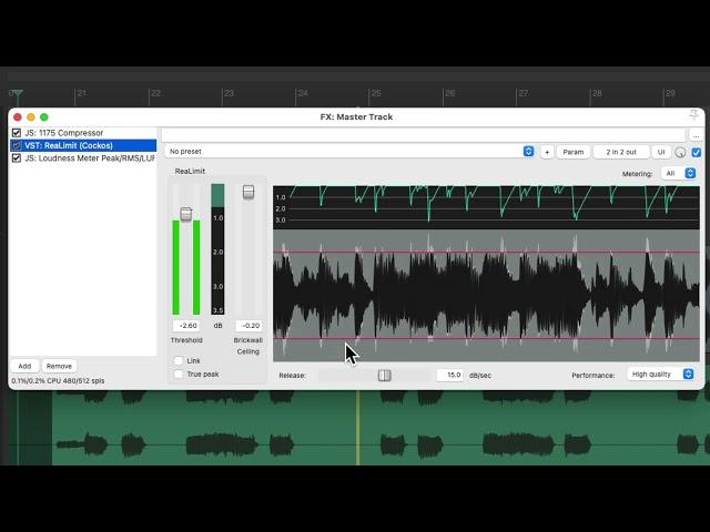 ReaLimit Limiter Plugin in REAPER