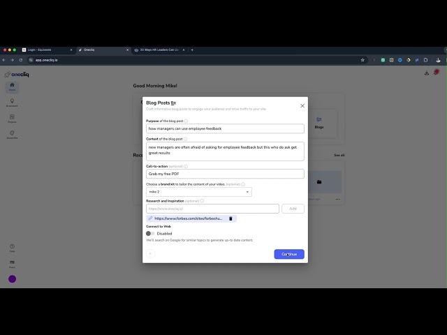 Create Credible Blogs with AI in OneCliq