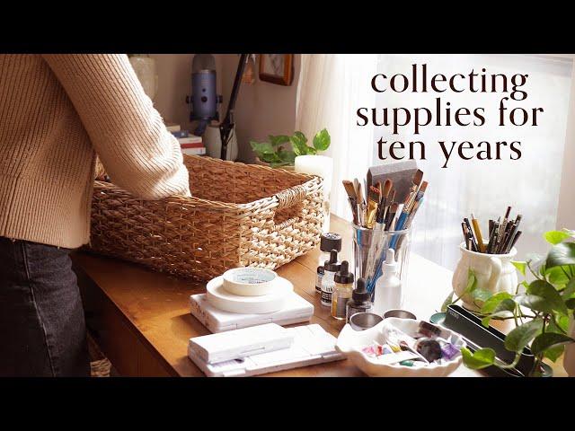 A tour of my ART STUDIO and SUPPLIES  new desk makeover with Fezibo