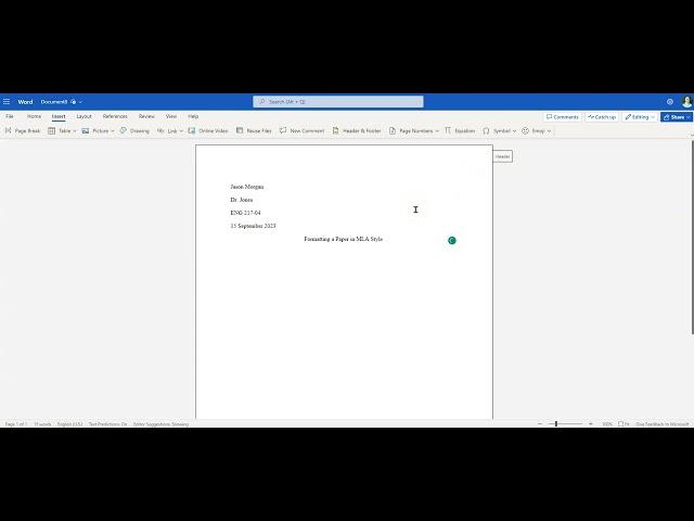 MLA formatting using MS Word 365