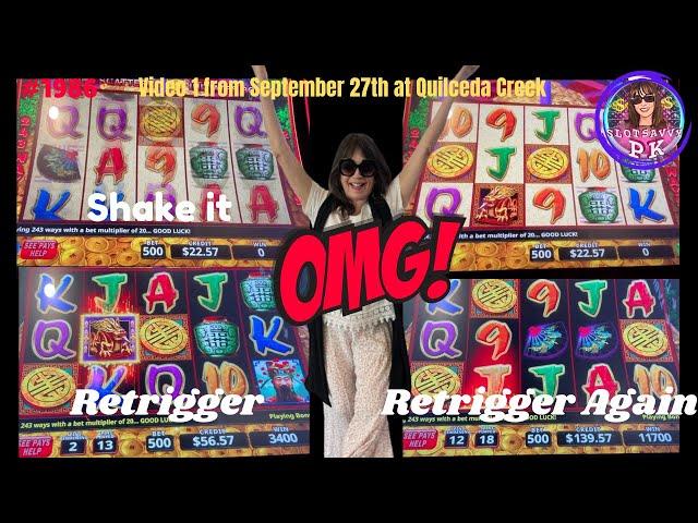 HUGE SHAKER ON $5 BET & 2 RETRIGGERS:  at Q #triplefortunedragonrising #shakingbonus #bigwins #fun