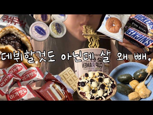 한문철도 인정할 급발진 먹방 / 데뷔할거 아닌데 걍 먹자 / 모시송편,인절미,마가렛트,단팥빵,그릭몽,쿠쉬쿠쉬,순탄라면,베이글,블루베리피자,피스타치오요거트,라라스윗,스니커즈,떡..