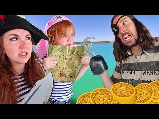 PiRATE FAMiLY lost at SEA!!  Adley finds a Beach & Magic Treasure Map! Floor is Lava pretend play ️