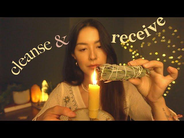 asmr reiki for sleep | sage cleanse, selenite cleanse, hand movements (rain sounds)