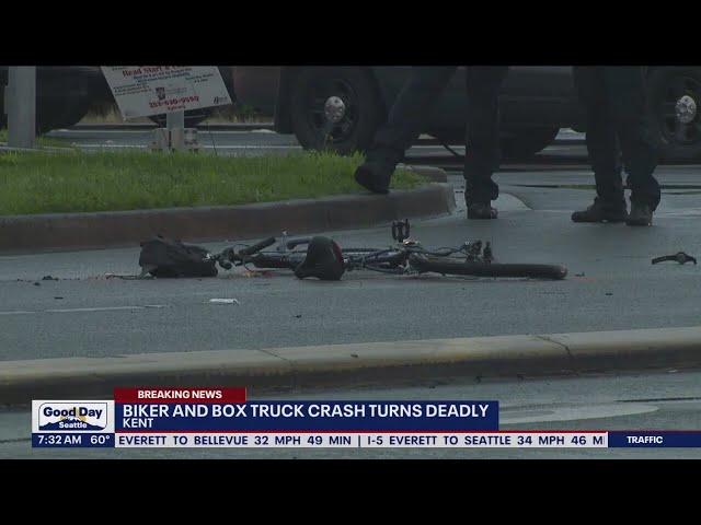 Biker, box truck crash turns deadly in Kent