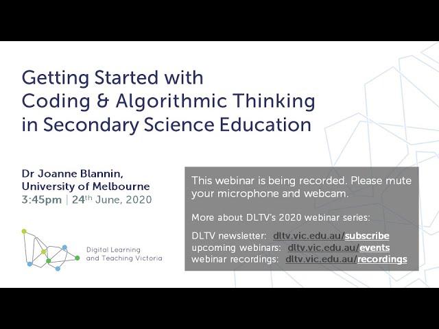 DLTV - Getting Started with Coding & Algorithmic Thinking in Secondary Science Education