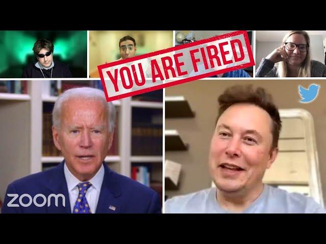 Elon Musk with Biden fires Twitter Employees in Zoom Meeting | AI