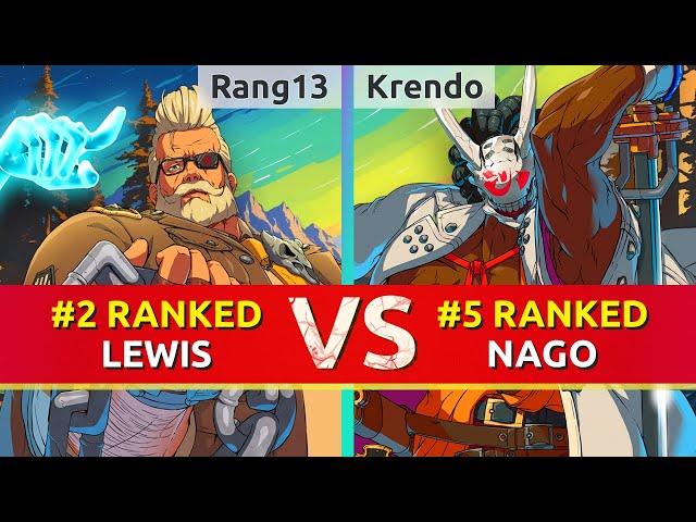 GGST ▰ Rang13 (#2 Ranked Goldlewis) vs Krendo (#5 Ranked Nagoriyuki). High Level Gameplay