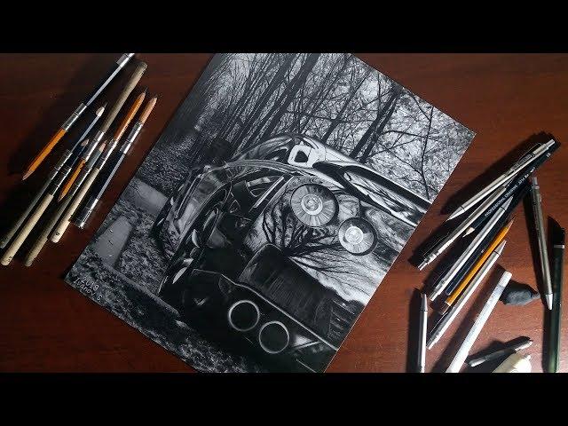 Realistic pencil drawing car NISSAN GT-R / Speed drawing / Photorealistic art / ISP DRAWING