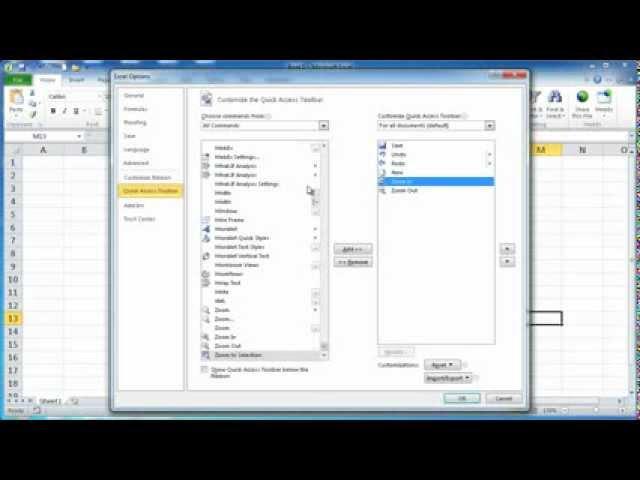 Customize the Quick Access Toolbar in Excel