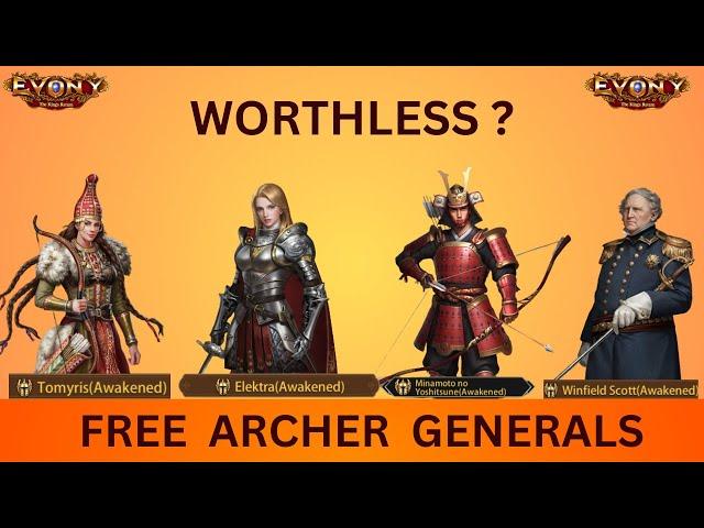 EVONY - Any Worth Maximizing Free Archer Generals? All Stats Presented