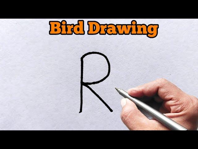 How to draw cute bird from letter R | Easy bird drawing for beginners | Letter drawing