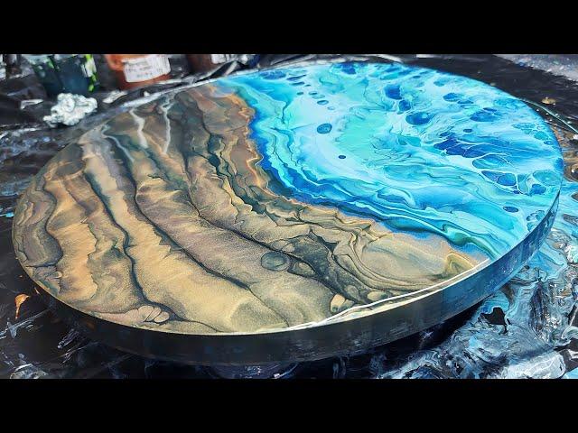 It Worked! Round Landscape Split Pearl Pour  Fluid Art, Acrylic Pouring