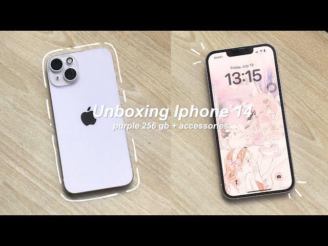 Iphone 14 unboxing in purple 256gb & accessories | asmr