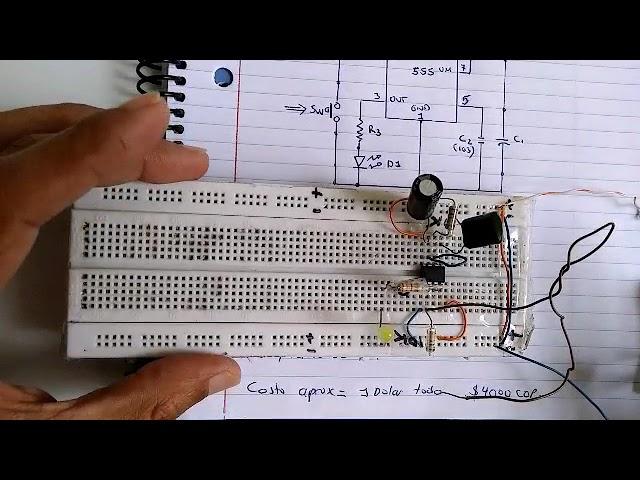 Temporizador sencillo. 555 (Monostable) 1/2 Pruebas, Explicación  desmonte explicativo del circuito.