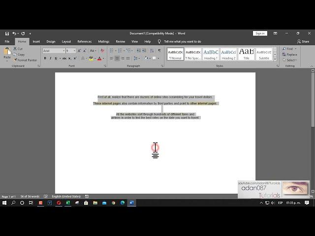 Word center the paragraph with keyboard