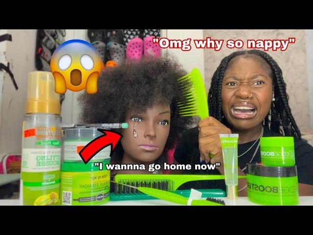 Doing my mannequin THICK hair only using Green Products