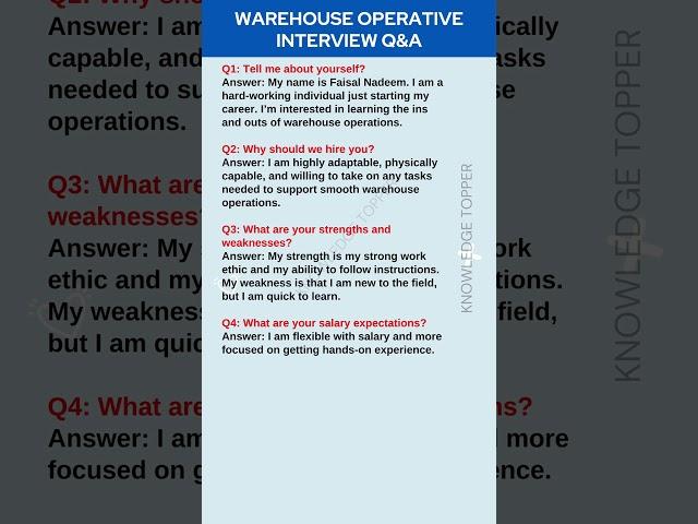 Warehouse Operative Job Interview Questions and Answers