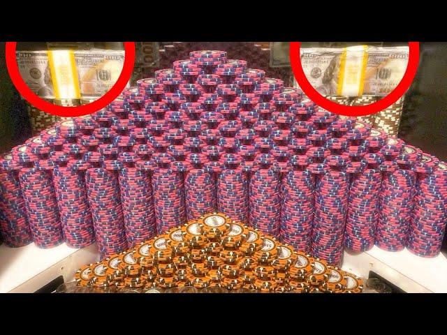 GINORMOUS POKER CHIP WALL CRASHES DOWN! HIGH LIMIT COIN PUSHER $25,000,000.00 BUY IN! MEGA JACKPOT!