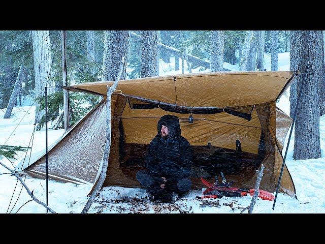 Hot Tent Camping By A Frozen Lake | Wood Stove Chili Dogs