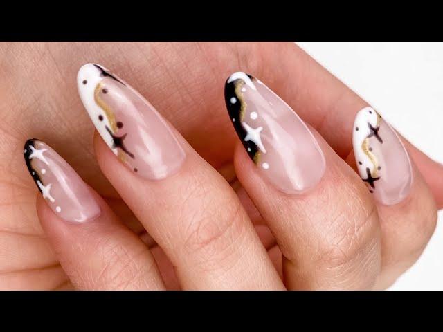 Minimal Oval French Manicure with Stars