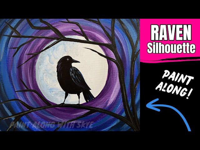 ‍⬛EP223- 'Raven Silhouette' easy step by step Halloween spooky fun acrylic painting tutorial