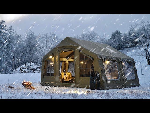 -20°C winter snowstorm camping in an inflatable tent comfortable as home