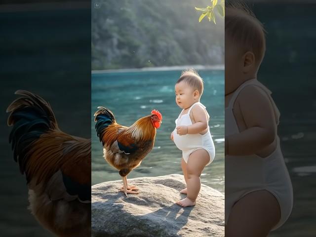 Ai generated video look like real | baby boy fighting with rooster #ai #cute #foryou #shorts