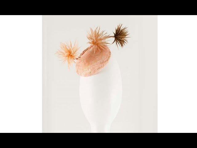 Peach Fascinator Hat With Spiky Floral Accents   #20963