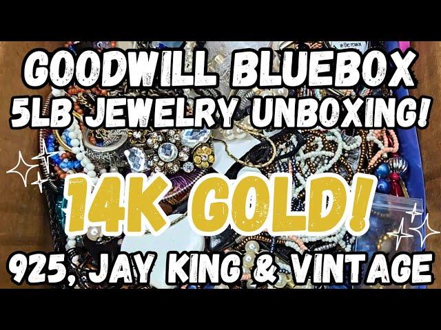 14K GOLD, 925 Silver & JAY KING! Goodwill BlueBox 5lb Mystery Jewelry Jar Unboxing #jewelryunboxing