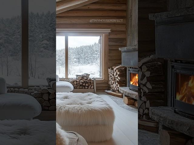 Cozy log cabin living room with warm wood and a fireplace. Perfect retreat!