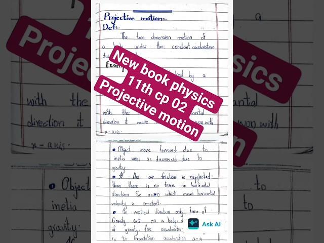 New book physics 11th cp 02 Projective motion#physicsnotes#