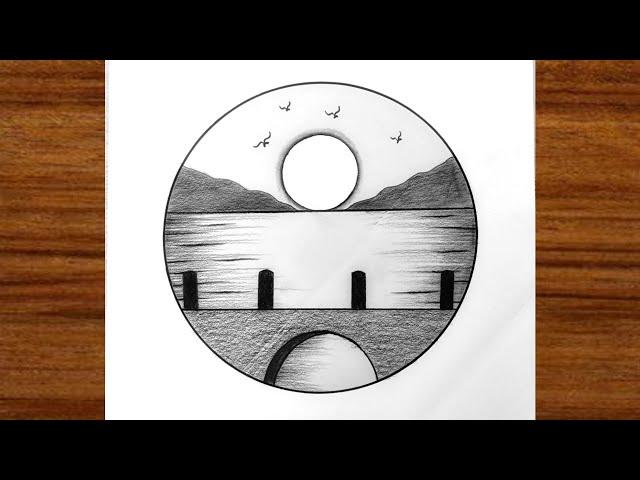 Easy drawing / How to draw pencil sketch circle scenery drawing / easy scenery drawing  #drawing