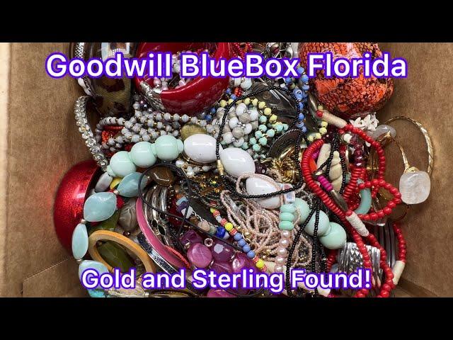 Goodwill BlueBox 5 Pound Mystery Jewelry Gold and Sterling Gemstones #jewelry #unboxing #goodwill