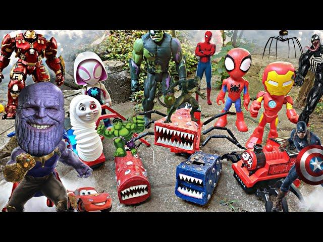 CHOO CHOO CHARLES TRAIN VS AVENGERS SUPERHERO, IRON MAN, SPIDER-MAN, HULK, VENOM, THOMAS AND FRIENDS