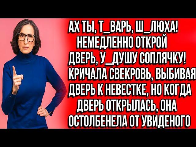 Ах ты, т_варь, ш_люха! Немедленно открой дверь, у_душу соплячку!  Кричала свекровь, выбивая дверь...