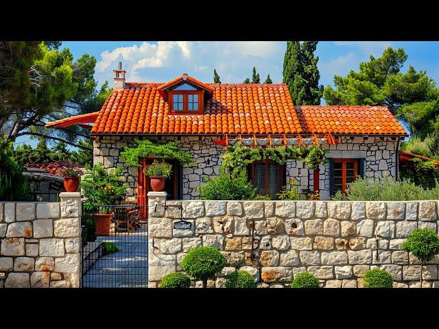 Front Yard Landscaping of a Rustic Stone-Walled House