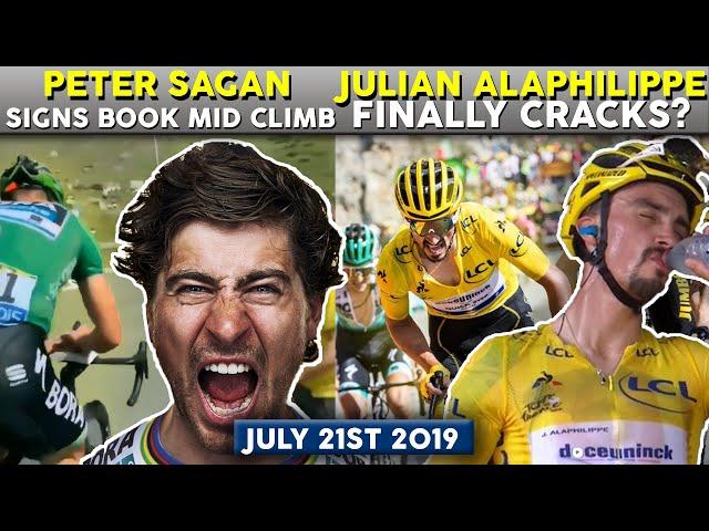 Julian Alaphilippe's Tour de France is over? Peter Sagan signs fan's book while climbing!