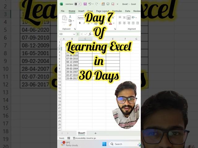 Day 7 | Excel Learning #exceltips #excel #exceltricks #exceltutorial #shorts #shortvideo #msexcel