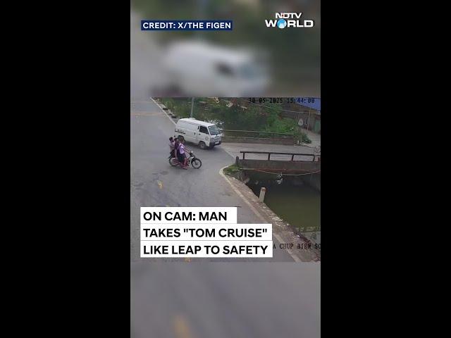 On Camera, Narrow Escape For Pillion As Bike Crashes Into Stream
