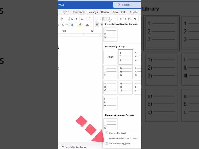 How to Start a List with a Different Number in Microsoft Word  #shorts