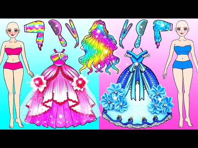 RAINBOW HAIR: Bald Barbie vs Bald Elsa - Barbie Hair Makeover Handmade - DIY Arts & Paper Crafts