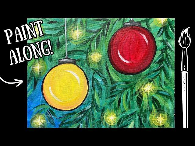 EP232 - 'Gold and Red Ornaments' easy acrylic Christmas tree painting tutorial for beginners